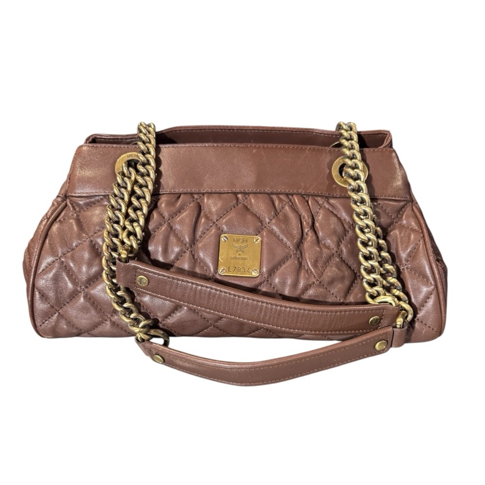 MCM Brown Leather Quilted Chain Detail Shoulder Bag - Picture 5 of 16